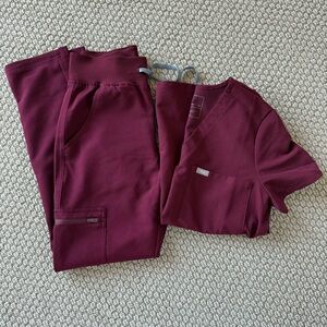 Figs Scrub set burgundy Catarina top and high waisted yola pants